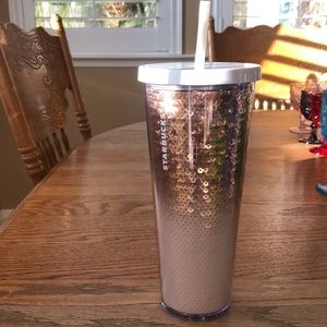 Gold and white sequin tumbler